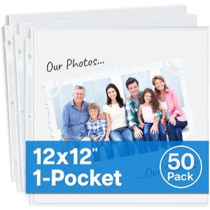 Dunwell Scrapbook Refill Pages 12x12, 50 Pack Super Heavyweight Sheet Protectors, Fits Standard 3 Ring 12x12 Scrapbooking Binders Like Pioneer and We R Memory Keepers, Paper Inserts Not Included