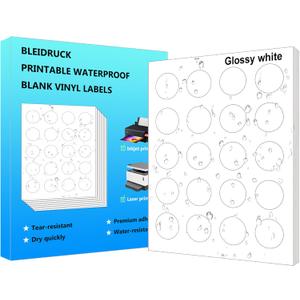 1.5" Diameter Glossy White Round Labels Waterproof Printable Circle Label Sheets 400 Pcs Vinyl Sticker Labels for Inkjet or Laser Printer