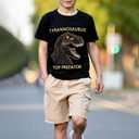 3D Dinosaur Printed Clothes for Boys, Cute Cartoon Animal T-Shirt and Shorts Summer Outfits 2 pcs (Black)