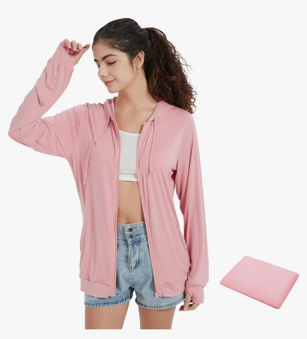 QBK Light Weight Zip Up Hoodie Thin Summer Jacket For Women. small