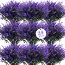 Janinka 24 Bundles Artificial Lavender Flowers False Outdoor Flowers UV Resistant Plastic Artificial Plants Fake Shrubs Bouquet Greenery Bushes for Outdoor Garden Home (Purple)