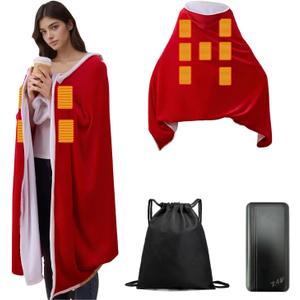 NEHEMAH Large Portable Heated Blanket with 20000mAh 7.4V Power Bank, Large 71"  43" Wearable Electric Throw (Red)