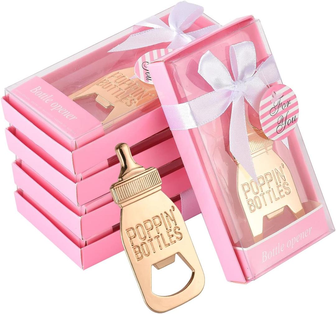 24 pcs Baby Shower Return Gifts for Guest Supplies Poppin Baby Bottle Shaped Bottle Opener Wedding Favor with Exquisite Packaging Party Souvenirs Gift Decorations by WeddParty (Pink 24pcs)