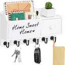 RELBRO Key Holder Wall Mount, Wooden Mail and Key Organizer with Whiteboard Mail Key Holder with Drawer Key Rack with Shelf 6 Key Hooks for Entryway Doorway Hallway White