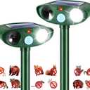 2 Pack 2025 Solar Ultrasonic Repellent Outdoor Cat Squirrel Rabbit Deer Repellent Devices Skunk Repellent for Yard with Motion Detection Animal Deterrent Light for Racoon Rodent Dog Mole