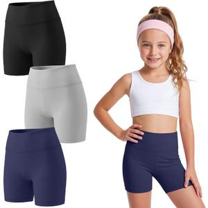 Yooo's Vivi 3 Pack Girls' Biker Shorts | High Waist, Yoga Fabric, Stretchy, Squat Proof, Flatlock Seams, Dance, Cheer, Running, Gymnastics, Volleyball