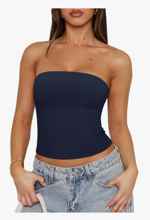 REORIA Women's Y2K Strapless Backless Tube Top Double Lined Sleeveless Crop Tank Top for Summer 2025 Going Out, M