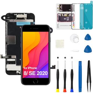 for iPhone 8/ SE 2020 2nd Screen Replacement Kit with Home Button Earpiece Speaker Sensor Front Camera, Touch Frame LCD Display Digitizer for Model A1863 A1905 A1906 A2275 A2296 A2298 4.7 inch Black