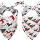 CROWNED BEAUTY Christmas Dog Bandanas Reversible Large 2 Pack, Forest Reindeer Set, Adjustable Triangle Scarves for Medium Large Extra Large Dogs Girl Boy Pets DB85-L