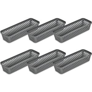 Glad Plastic Storage Basket Set - Multipurpose Drawer Trays, Kitchen Pantry Containers, and Bathroom Bins - 6 Pack Narrow Organizers, Grey