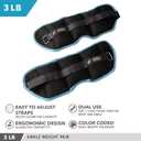 Day 1 Fitness Ankle Weight Pair 3.0 LBS, Set of 2 with Adjustable Velcro Straps - Breathable, Moisture Absorbent Weight Straps for Men and Women - Comfortable Ankle, Wrist Weights