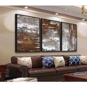 Large Framed Canvas Wall Art - Rustic Brown and White Abstract Pictures for Living Room Aesthetic Vintage Wall Decor Retro Prints for Bedroom Dinning Room Black Float Framed 16" X 24" X 3 pcs
