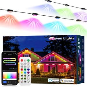 Permanent Outdoor Lights for House, RGB+IC Christmas Eave Lights 120ft with 88 LED Warm White, IP68 Waterproof Smart Starry Outside Light with App/Remote for Holiday, Halloween Daily Lighting(Black)