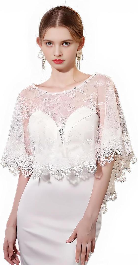 Ayliss Women Lace Wedding Shawls Wrap Bridal Embroidered Shrug Bolero Cape Shoulder Covers Up Evening Prom Party Dress