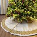 Starry Dynamo 72-Inch Venetian Gilded Velvet Christmas Tree Skirt with Gold Embellished Border, Foam-Padded, Button Closure, Ivory