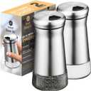 The Original Salt and Pepper Shakers set - Silver- Spice Dispenser with Adjustable Pour Holes - Stainless Steel & Glass Set of 2 Bottles