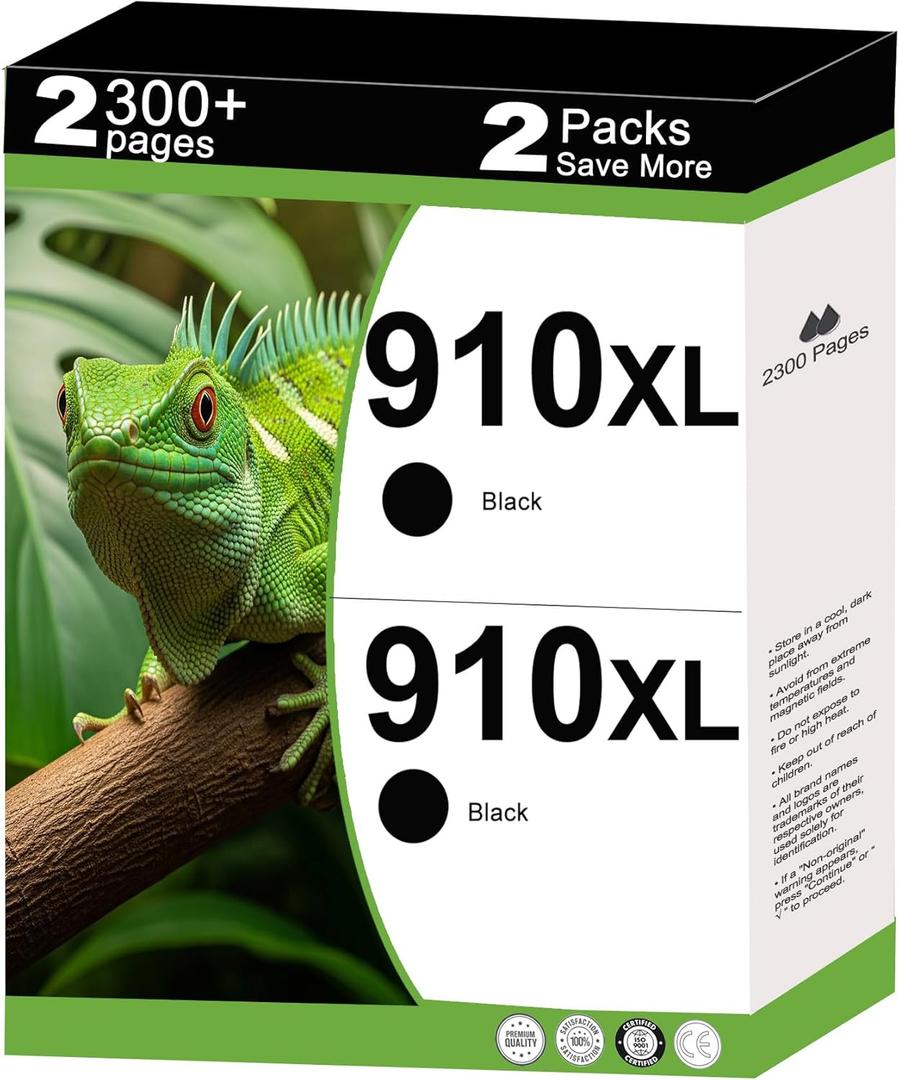 910XL Ink Cartridges Black Replacement for HP 910 XL Compatible for HP910 HP910XL to use with OfficeJet Pro 8020 8025 8028 8030 8035 8010 8015 8018 8022 Printers with V15.3.1 Chip (2-Pack, Black)