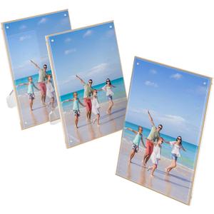 Clear 8 x 10 Inch Picture Frame with Gold Edge Pack of 3, Acrylic Picture Frame for Wedding, Family, Pet, Graduation photo, Menu Holder, Advertising Sign Dislay Holder