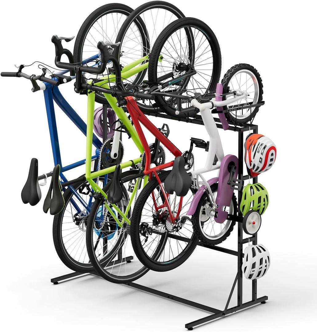ETELI Bike Rack Garage Freestanding Bikes Rack Floor Stand Vertical Bike Stand Rack for Garage Organizer Indoor Outdoor Bikes Storage, Hold Max Tire Width 2.65, Black