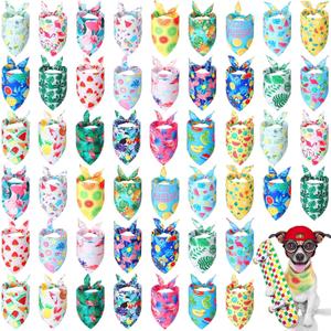 Chunful 50 Pieces Dog Bandanas for Summer Bulk Hawaiian Bandanas Bib Triangle Dog Scarf Set with Fruit Leave Flamingo Pattern for Summer Pet Costume Accessories Decoration(25.6 x 17.7 x 17.7 Inches)