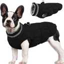 FUAMEY Dog Coat for Small Dogs,Waterproof Dog Winter Jacket with Harness Built in Puppy Cold Weather Coats Reflective Pet Vest with Zipper Warm Fleece Dogs Snowsuit Windproof Solid Black S