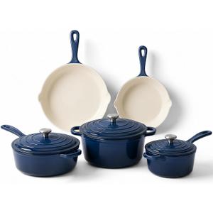 QuliMetal 5-Piece Navy Blue Enameled Cast Iron Cookware Set, Navy Blue 5PC-A