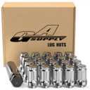 GAsupply 12x1.5 Lug Nuts Spline, Closed End Chrome Acorn Tuner Lug Nuts 1.38" Tall 3/4" Hex Conical Seat 60 Degree for Aftermarket Wheels, Pack of 20+1 Spline Tuner Socket Key (Silver)