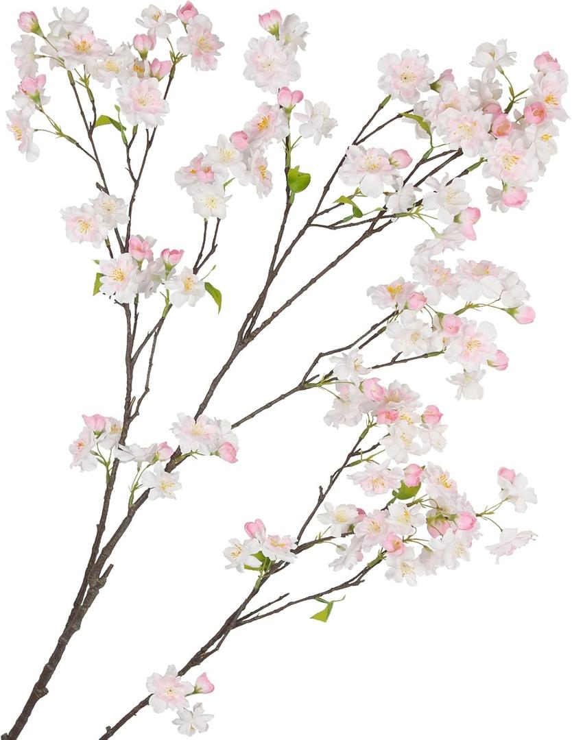 CISDUEO Cherry Blossom Branches Long Stem Artificial Flowers for Tall Vase Silk Flower Bulk White and Pink Plum Blossom Flowers for Indoor Home Decor Bedroom Floral Arrangement Table Centerpieces