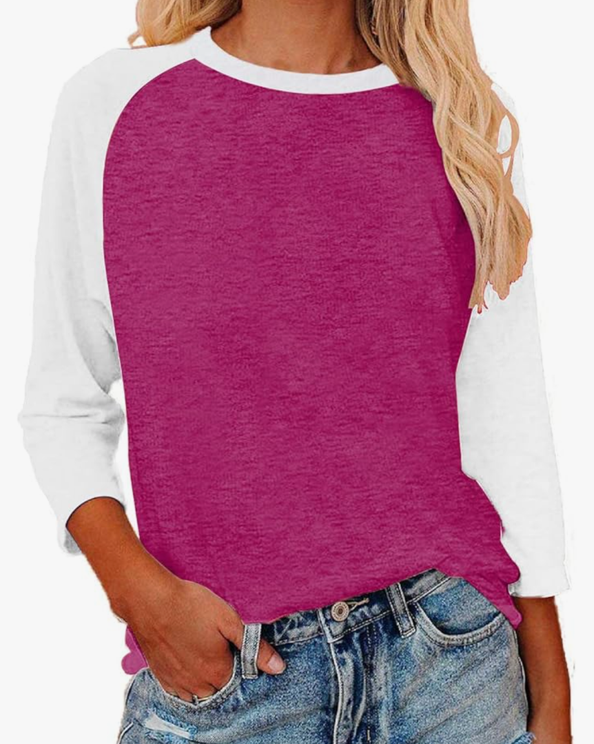 Womens 3/4 Sleeve Shirts Summer Crewneck T-Shirts Loose Basic Tops Cotton Blend Tops for Women, Medium