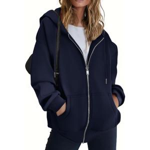 ZEAGOO Hoodies Women Zip Up Hoodie Oversized Sweatshirt Fleece Jackets Spring Fall Winter Coats 2026 Fashion (Medium, Navy)