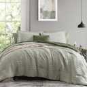 MaiRve King Comforter Set Crinkle Textured, Light Olive Green Diamond Boho Bedding Set 7 Pieces Bed in A Bag, All Season Geometric Comforter Set with Sheets, Pillowcases & Shams