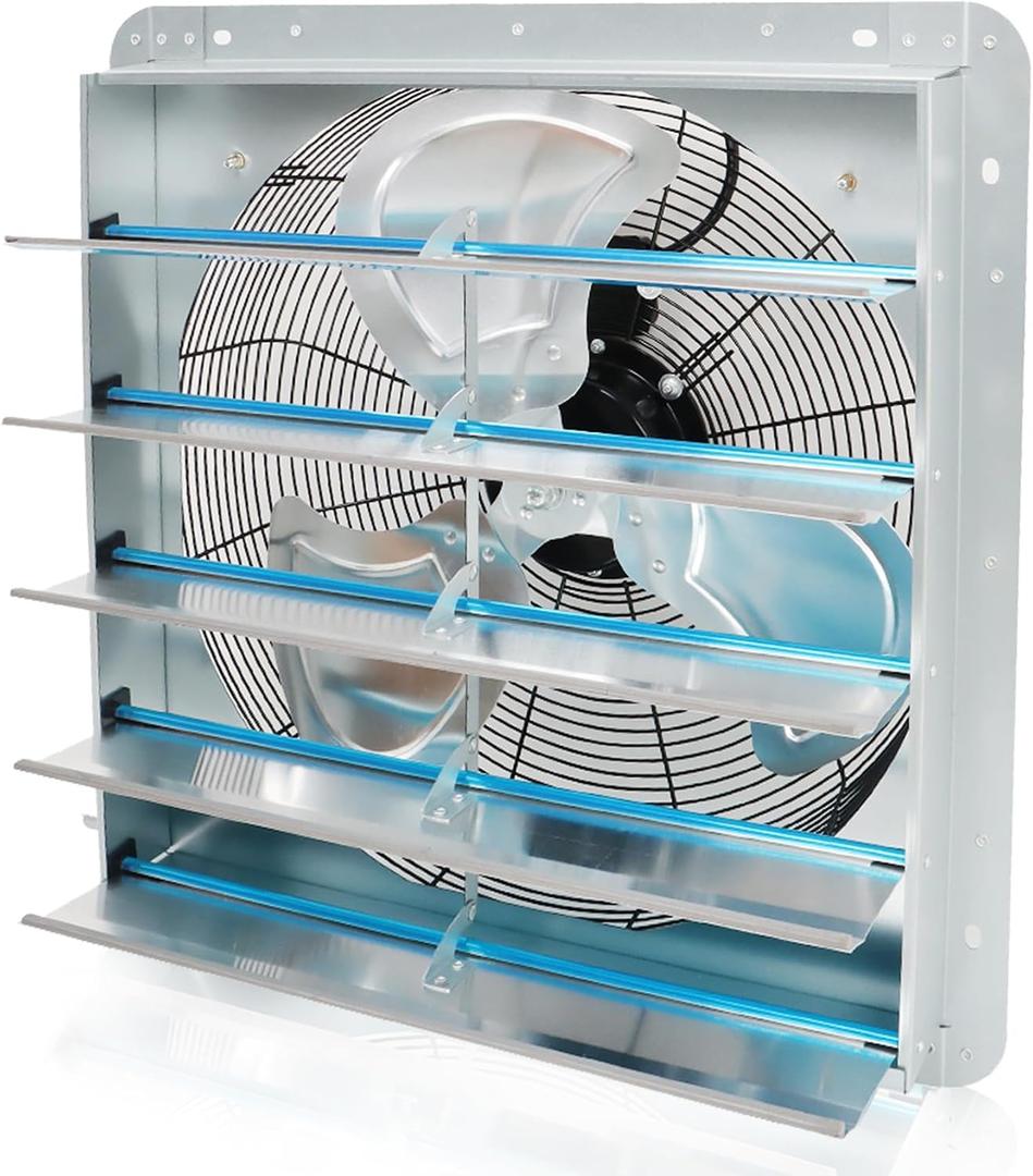 20 Inch Wall Mounted Fan Max Speed 3368 CFM Aluminum Blades Shutter