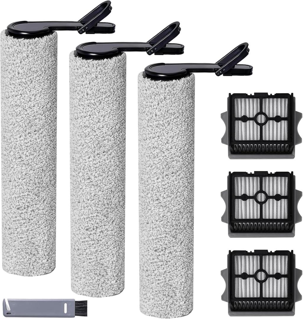 Keluke Roller Brush and Filter Replacement Compatible with Tineco Floor One Stretch S6,Floor One Switch S6 Cordless Vacuum Cleaner, Replacement Parts Include 3 Brush Rollers, 3 Filters