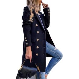 IDEALSANXUN Womens Fall Winter Wool Coats Double Breasted Midi Peacoat Trench Coats (Small, Navy)