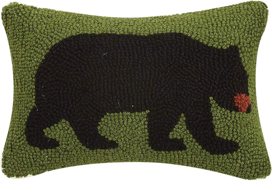 Peking Handicraft Bear in The Woods Hooked Wool Pillow 8 x 12