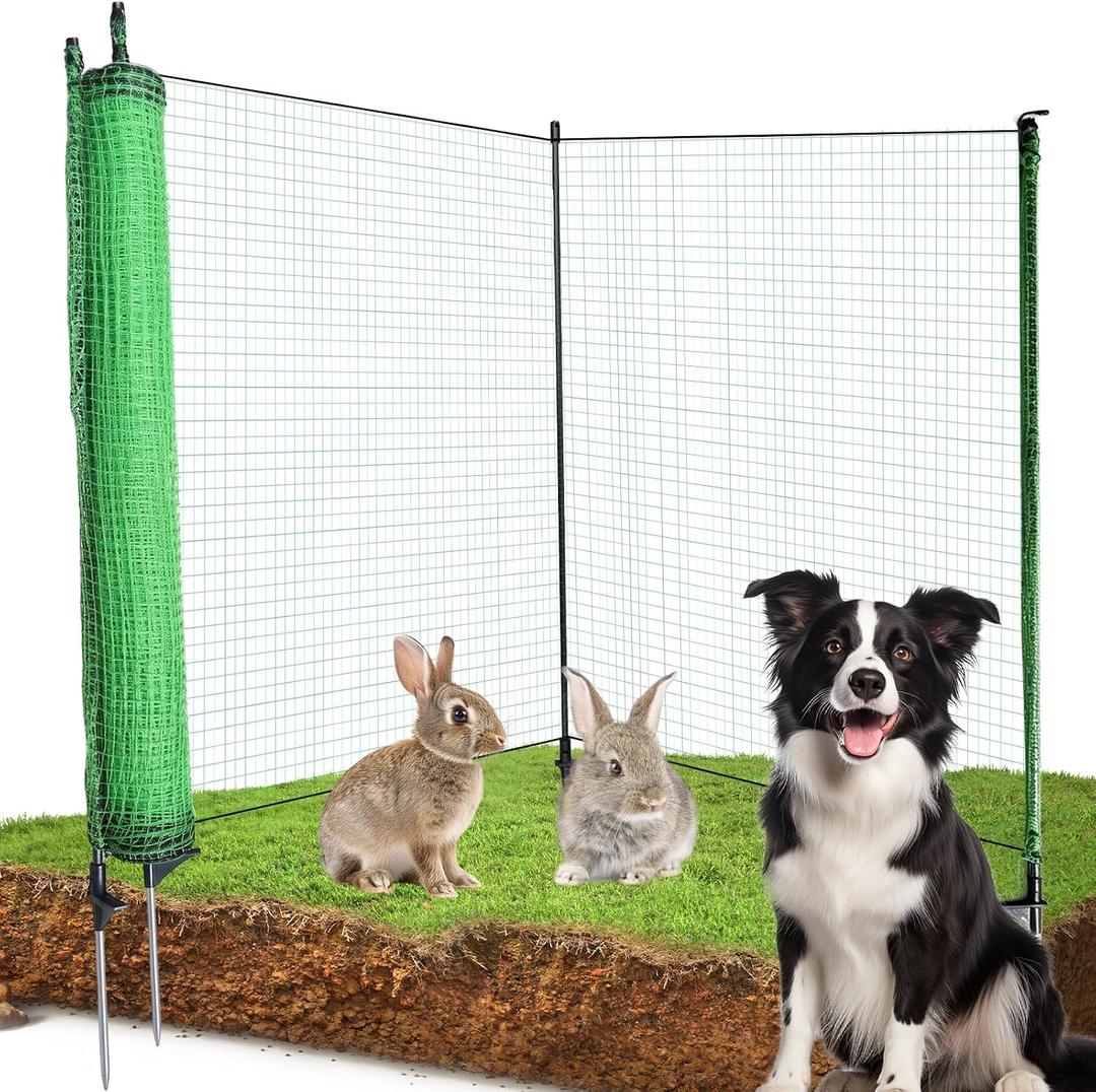 3*82ft Temporary Fence with Posts, Animal Barrier Dog Portable Fencing with Fiberglass Stake Windbreak Rope, Safety Snow Plastic Netting Roll for Garden Backyard Outdoor for Chickens or Other Animals
