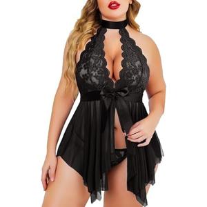 Avidlove Plus Size Babydoll for Women High Waist Teddy Chemise Floral Lace Lingerie, 18W