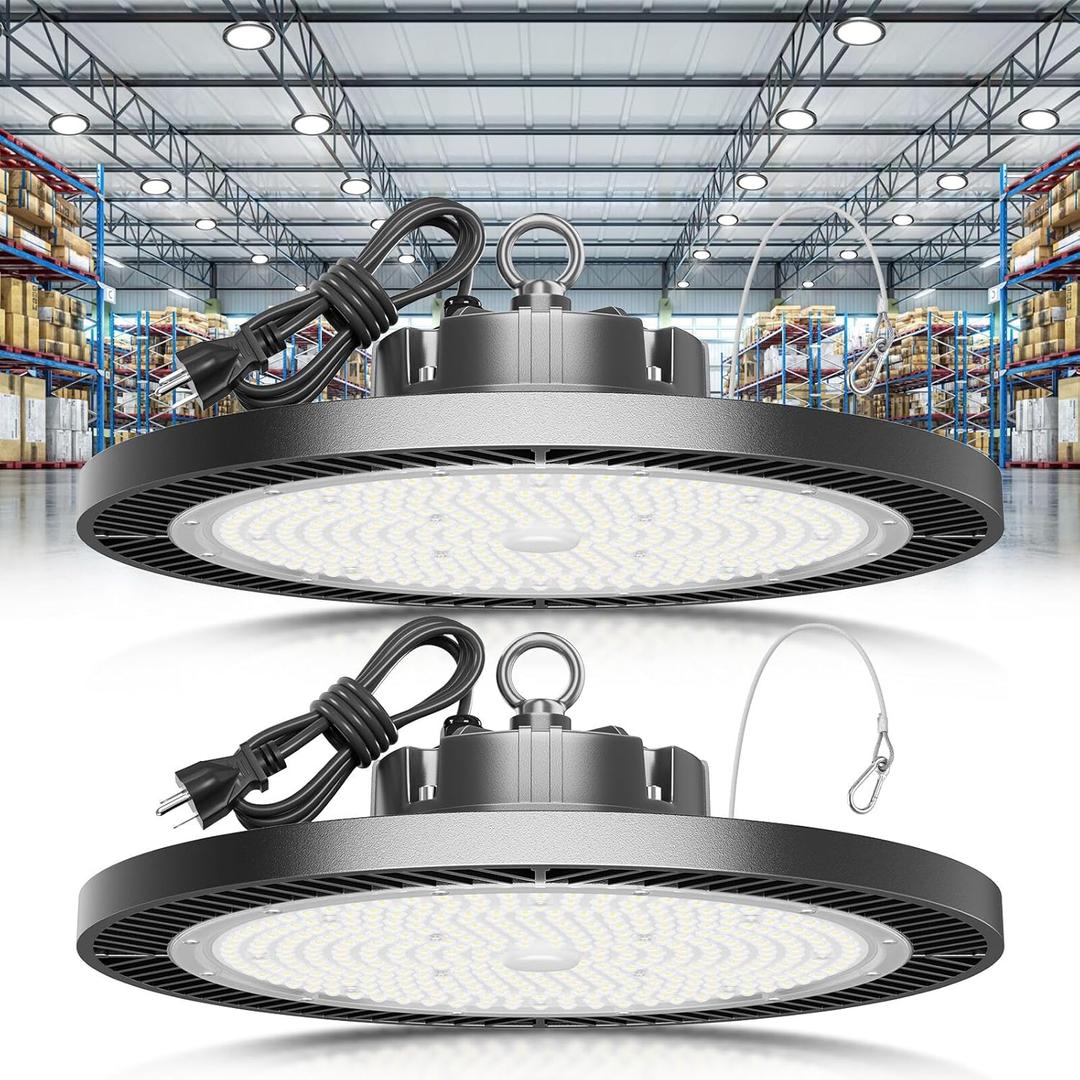 High Bay Led Shop Light, Upgrade Super Bright 2 Pack 250w UFO Led High Bay Light, 35000lm 5000k Commercial Lighting Garage Lights for Factory Workshop Warehouse Garage Barn