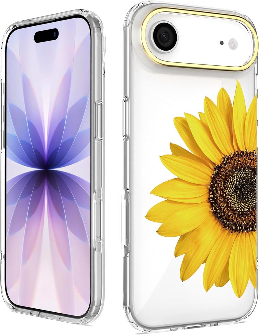 BAISRKE for iPhone 17 Air Case 6.6 inch, Clear Hard Back Cover with Yellow Sunflower Design - Slim Protective Shockproof Shell for Women
