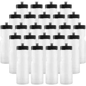 50 Strong Bulk Water Bottles | 24 Pack Sports Bottle | 22 oz. BPA-Free Easy Open with Pull Top Cap | Made in USA | Reusable Plastic Water Bottles for Adults & Kids | Top Rack Dishwasher Safe