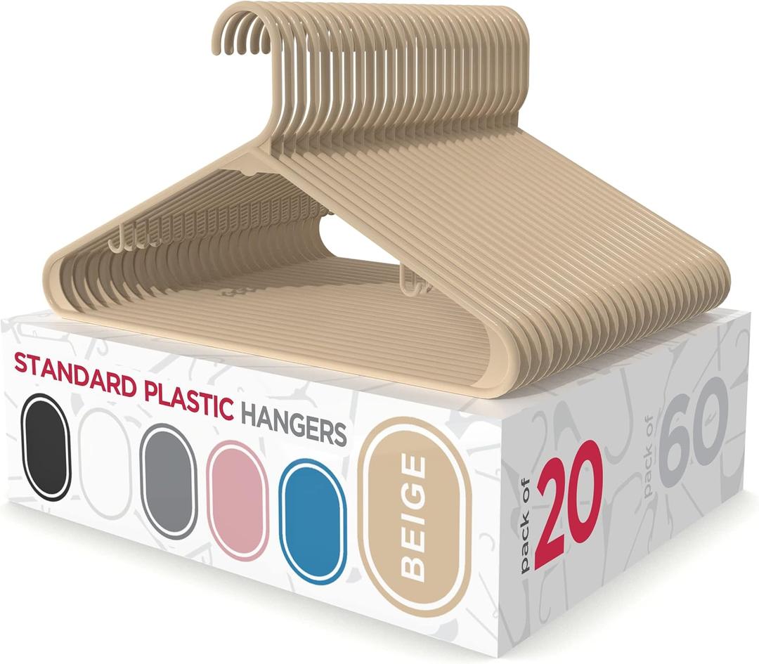 Sharpty Plastic Hangers Clothes Hangers for Clothing, Closet, Coats & Shirts - Durable & Space Saving - for Everyday Standard Use, Room Essentials & Basics - 20 Pack - Beige