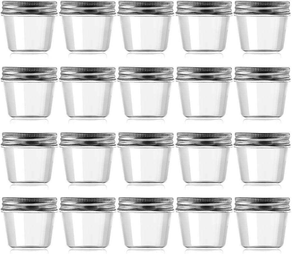 Novelinks 4 oz Clear Plastic Jars with Screw-On Lids Reusable Round Containers for Slime, Food, Spices, Crafts & Kitchen Organization BPA-Free Storage Jars, 20 Pack (Silver)