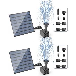 AISITIN Solar Water Pump for Water Feature Outdoor, DIY Solar Fountain Kit with 6 Nozzles and 9.8ft Power Cord, Solar Powered Water Fountain Pump for Bird Bath, Ponds, Garden, Fish Tank, 2 Packs (1.5W-2PC)
