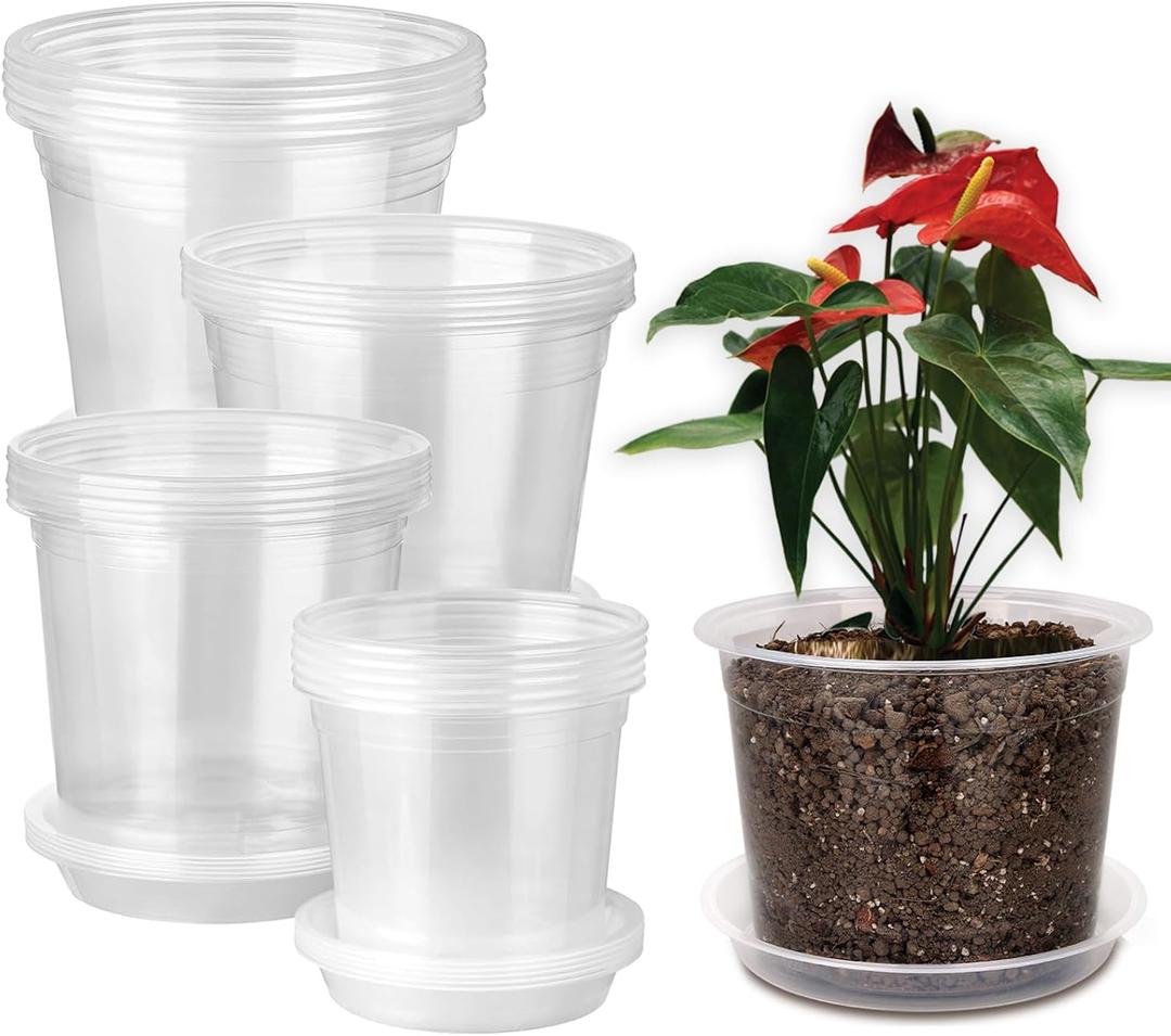 RAOOKIF 7/6/5/4 Inch Clear Nursery Pots with Drainage Holes, 20 Pack Nursery Pots for Plants with Saucers, Durable Plastic Seedling Pot for Indoor and Outdoor Planting