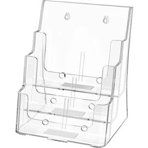 KTRIO Acrylic Brochure Holder 8.5x11 Inch, 3 Tier Literature Display Stand Clear Magazine Holder with Removable Divider for 4-inch Pamphlet, Flyers, Trifold Booklet, Wall Mount & Countertop, 1 Pack