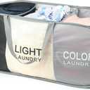 Seefoo 3-Section Foldable Hamper for Laundry, Collapsible Laundry Baskets with Easy Carry Handles, Space-Saving Clothes Pop Up Hamper with Dark/Light/Color Sorting Labels for Home, Travel, Dorm