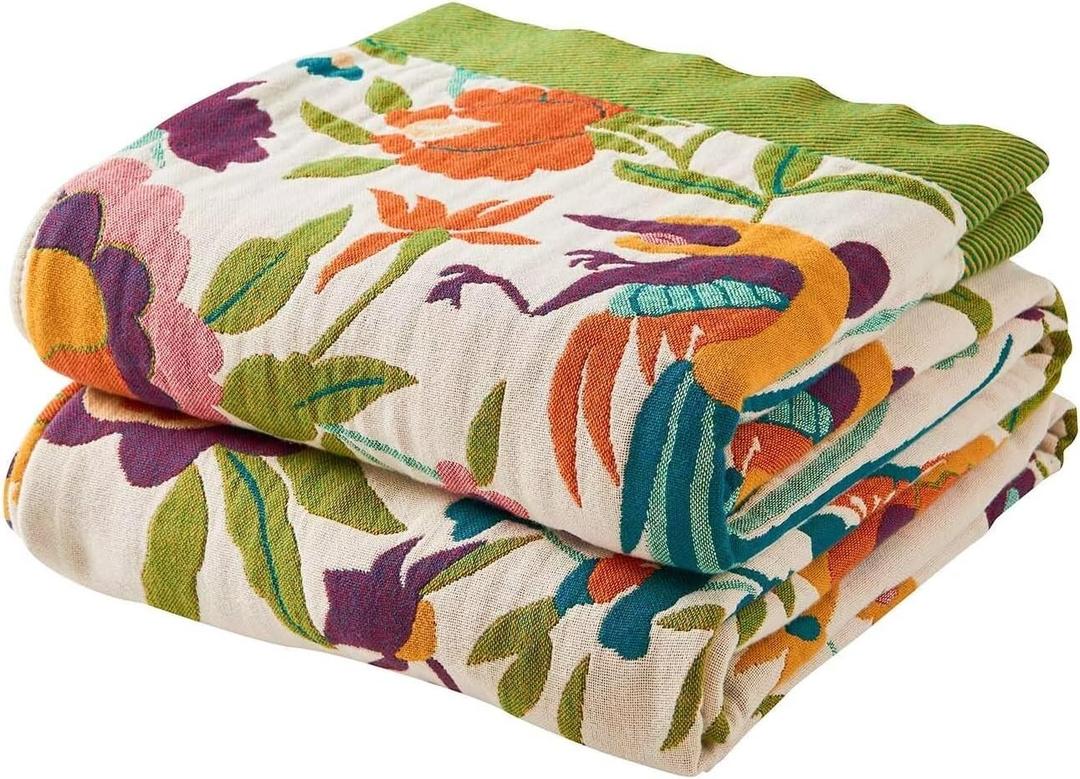 XIBLC Boho Throw Blanket for Bed, 100% Cotton Soft Rustic Quilt Fall Blanket, 60"x80" Floral Printed Farmhouse Decor Bed Blankets, All Season Rustic Reversible Bohemian Throw Quilt