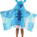 Jay Franco Kids Hooded Towel  22" x 51" Super Soft Bath Wrap with 3D Hood, Beach, Pool & Travel, Official Licensed Product, Blue - Lilo & Stitch