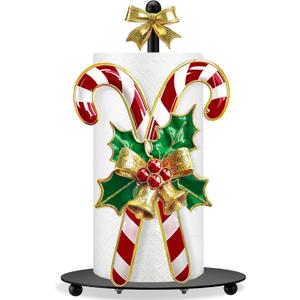 Shellwei Candy Cane Christmas Paper Towel Holder with Round Base Christmas Bathroom Decor Rustic Candy Cane Dispenser Kitchen Paper Holder Stand for Countertop Toilet Home Accessories