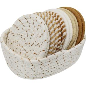 Coasters Set of 12 with Holder, Cotton Woven Absorbent Coasters for Drinks Beer Coffee, Boho Coaster for Home Decor Tabletop Protection, Suitable for Kinds of Cups, 6 Colors, 4.3 Inches